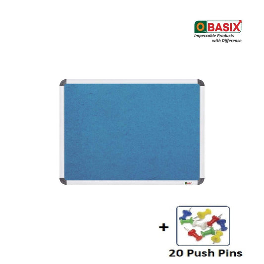 OBASIX® Superior Series Pin-up/Notice Board Turquoise Blue with 20 Pushpins | Natural Finesse Heavy Aluminium Frame
