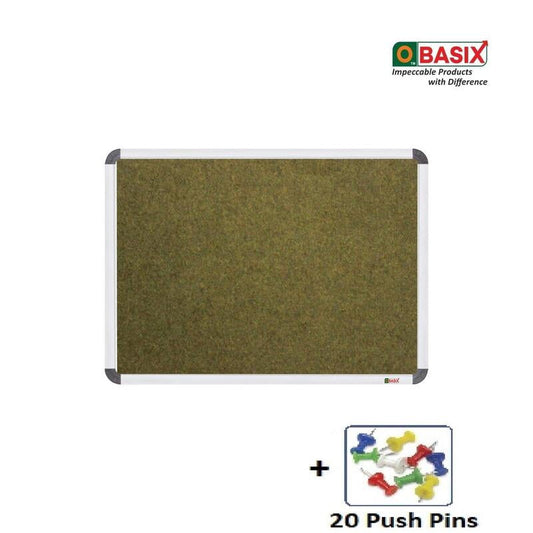 OBASIX® Superior Series Pin-up/Notice Board with 20 Push-pins |Natural Finesse Heavy Aluminium Frame-Olive Green