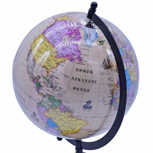 World Globe Decosative Cream Wooden Base 8 inch WGDCW8IN (JG)