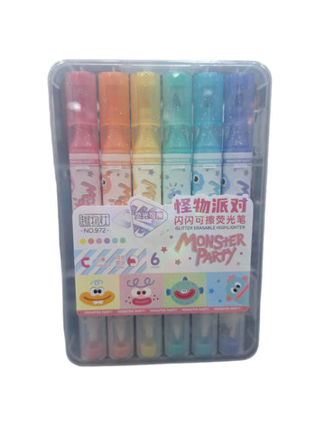 Erasable Glitter Highlighter Set – 6-Pack for Kids