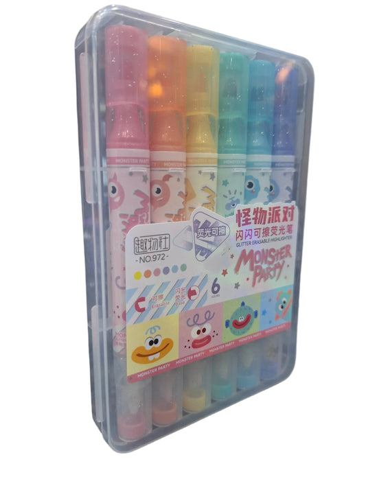 Erasable Glitter Highlighter Set – 6-Pack for Kids