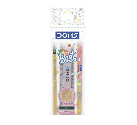 Doms All The Best Stationery Kit| Includes 1 Each- Inxify Plus Ballpen Blue Ink, 15 Cm. Scale, Triangular Extra Dark Wooden Pencil, Long Point Sharpener...