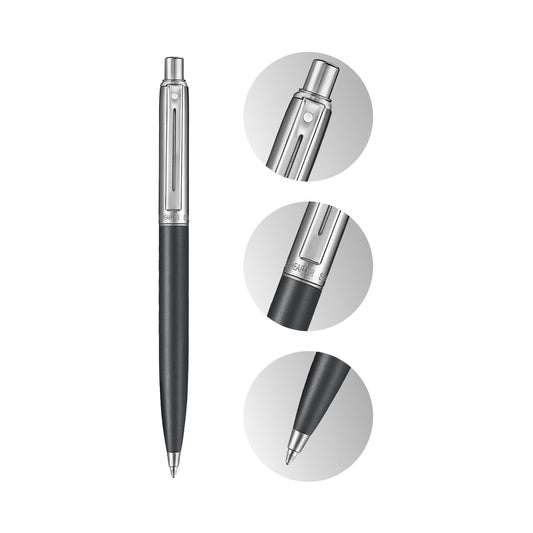 Sheaffer Sentinel Metal 331 Matte Black Barrel and Brushed Chrome Cap Ballpoint Pen with Chrome-Plated Trims