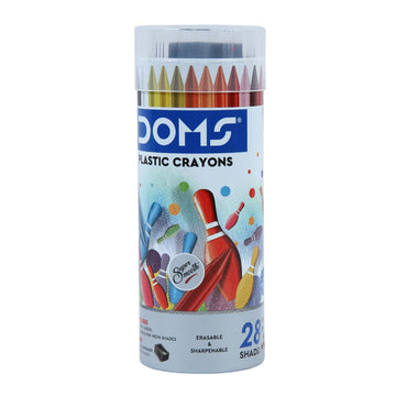DOMS 28 Shades Erasable Plastic Crayons – Round Tin Box PK-2