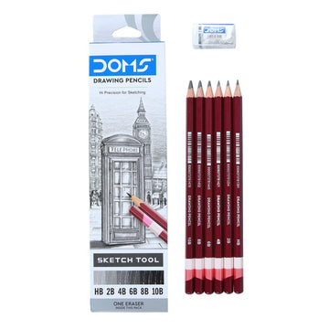 Doms Drawing & Sketching Graphite Pencils Set | HB, 2B, 4B, 6B, 8B & 10B Grades