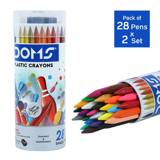 DOMS 28 Shades Erasable Plastic Crayons – Round Tin Box PK-2