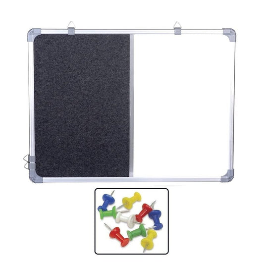 OBASIX® CLASSIC Series Combination Board (Non-Magnetic Whiteboard with Mid-Grey Pin-up Notice Board) | Aluminium Frame