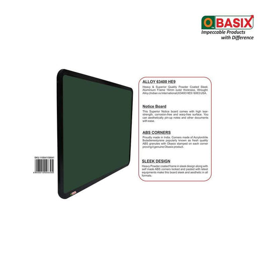 OBASIX® Superior Series Pin-up/Notice Board Green with 20 Push-pins| Powder Coated Black Frame