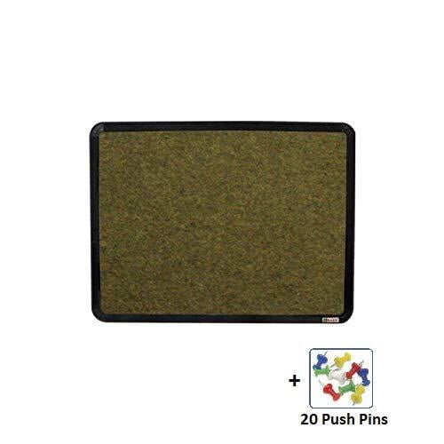 OBASIX® Superior Series Pin-up/Notice Board Olive Green with 20 Push-pins| Powder Coated Black Frame