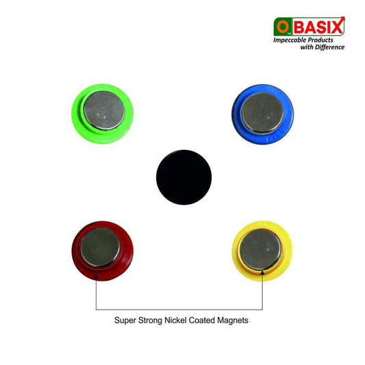 OBASIX® 40 mm Super Strong Magnets for Magnetic Glass and White Boards (Pack of 5 pcs) | Colorful Magnetic Buttons