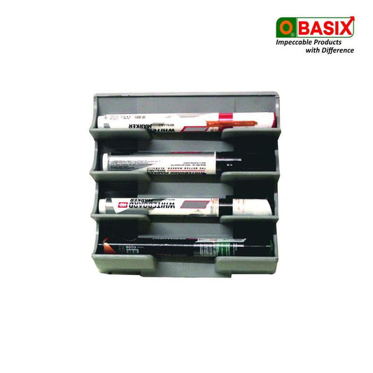 OBASIX® White Board Marker Holder Magnetic with Two Super Strong Magnets | Colour Grey, Material: ABS