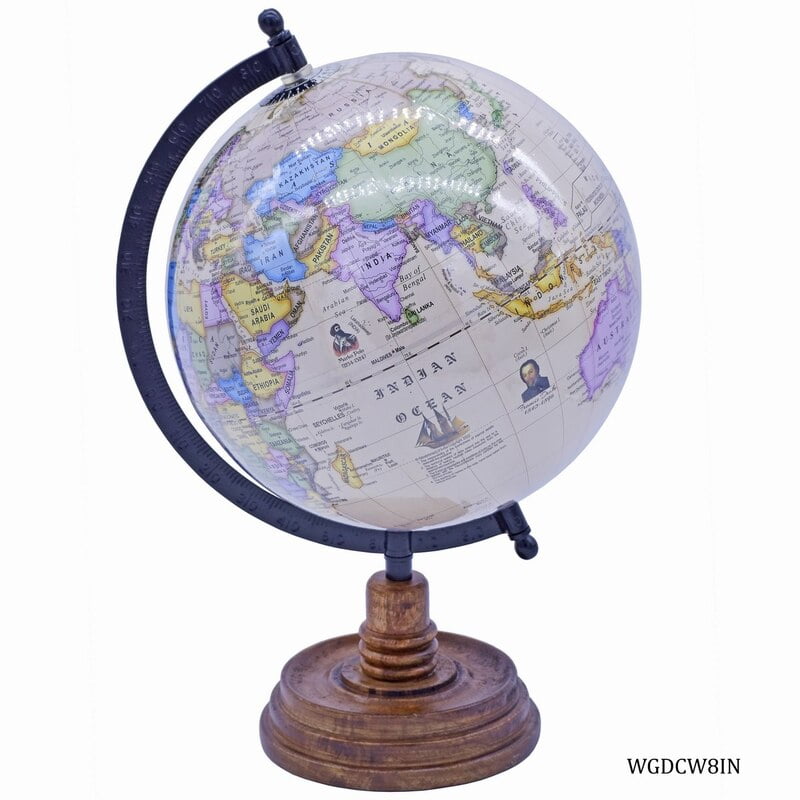 World Globe Decosative Cream Wooden Base 8 inch WGDCW8IN (JG)