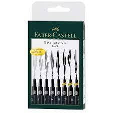 Faber Castell Artist Pens Black Set of 8 (167137)
