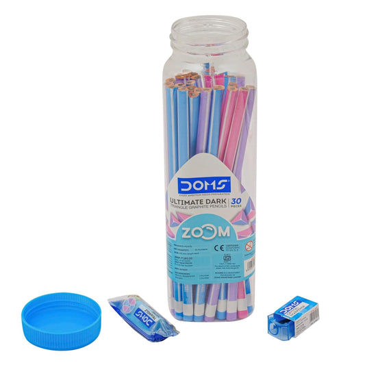 DOMS Zoom Ultimate Dark Triangle Pencil | Jar Pack (30 Pieces)