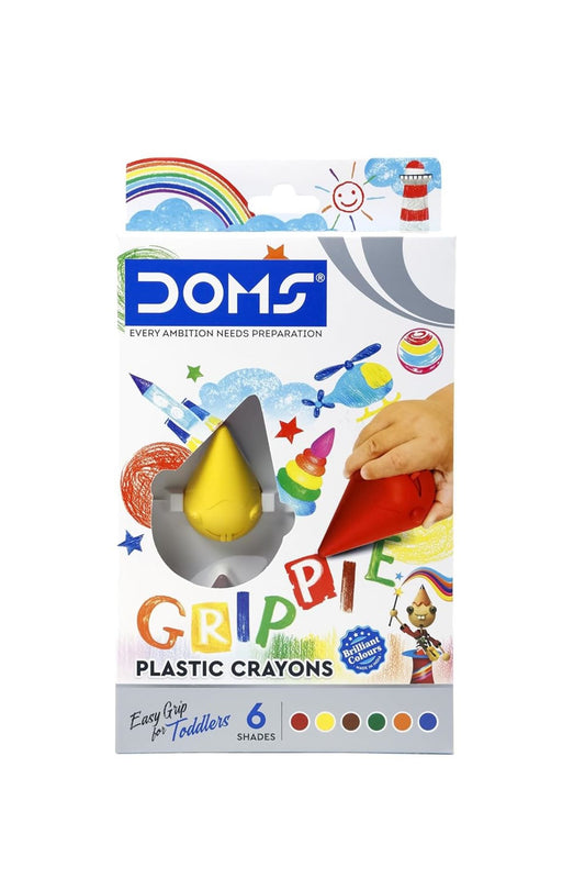 Doms Easy Grip Crayons for Kids – 6 Colour Box Pack for Early Learning & Colouring