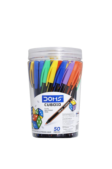 Doms Cuboid Ball Pen Jar Pack 0.6 mm | Smooth Ink Pens for Daily Writing