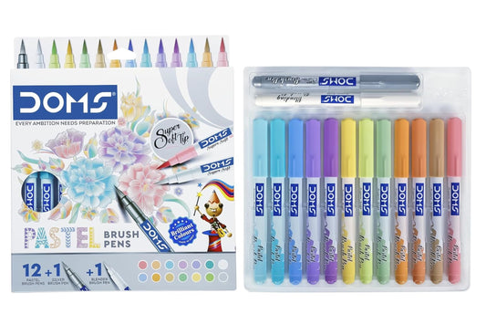 Doms Brush Pens Pastel Set of 14 | Flexible Tip Art Pens for Drawing & Lettering