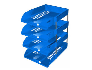OMEGA 1718PP Office Tray - PP (Set of 4 Tray) Use For Letter Tray/Files Tray/Documents Tray/Folder Tray 4 Compartments Plastic Unbreakable Office Tray - PP  (Blue)