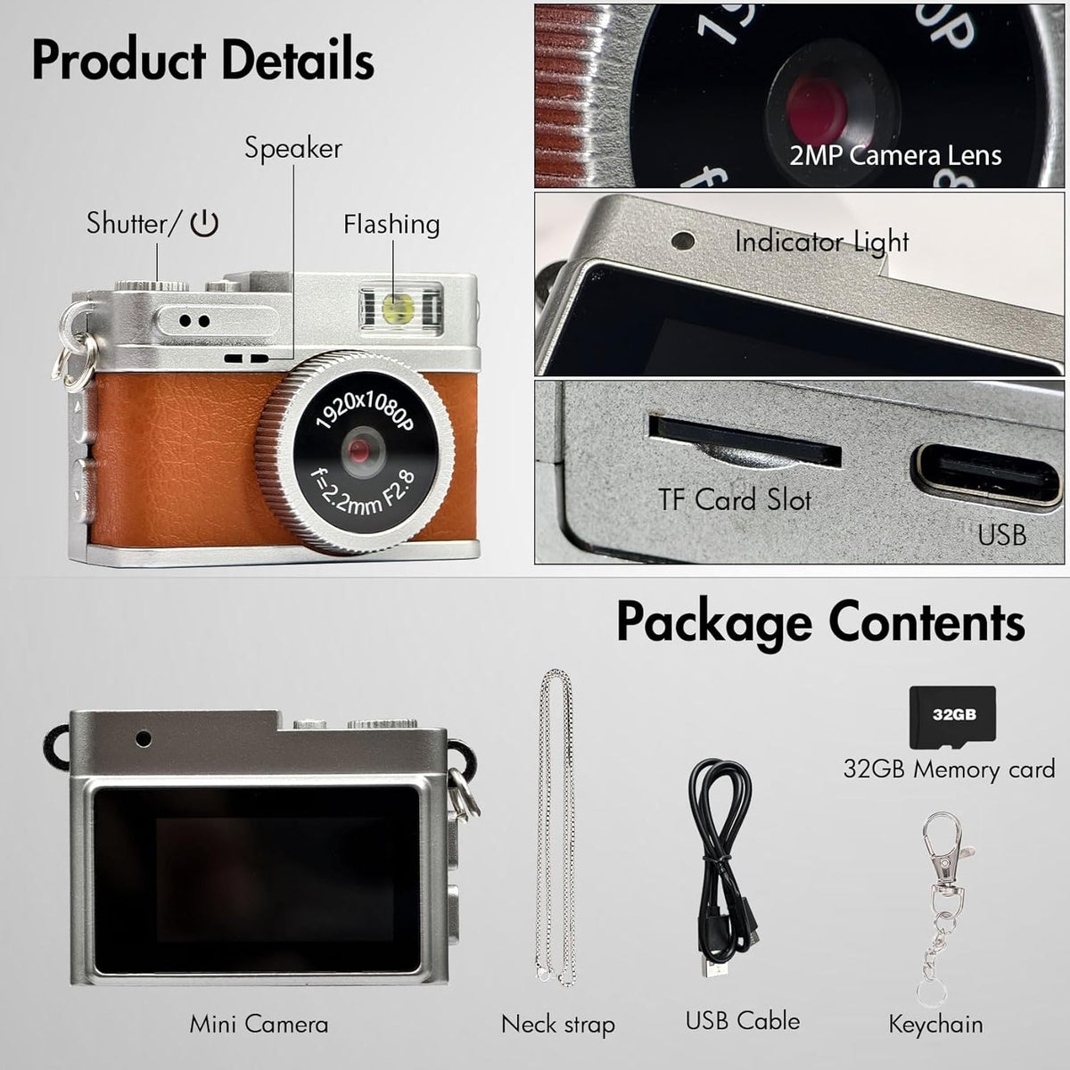Mini Retro Camera,1080P Keychain Camera, Nostalgic Vintage Tiny Digita