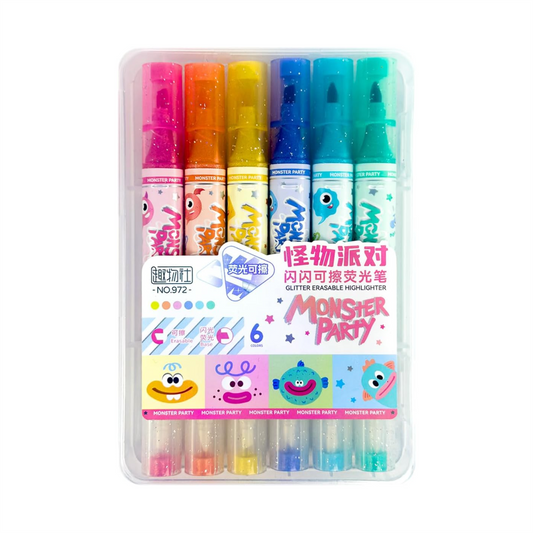 Erasable Glitter Highlighter Set – 6-Pack for Kids
