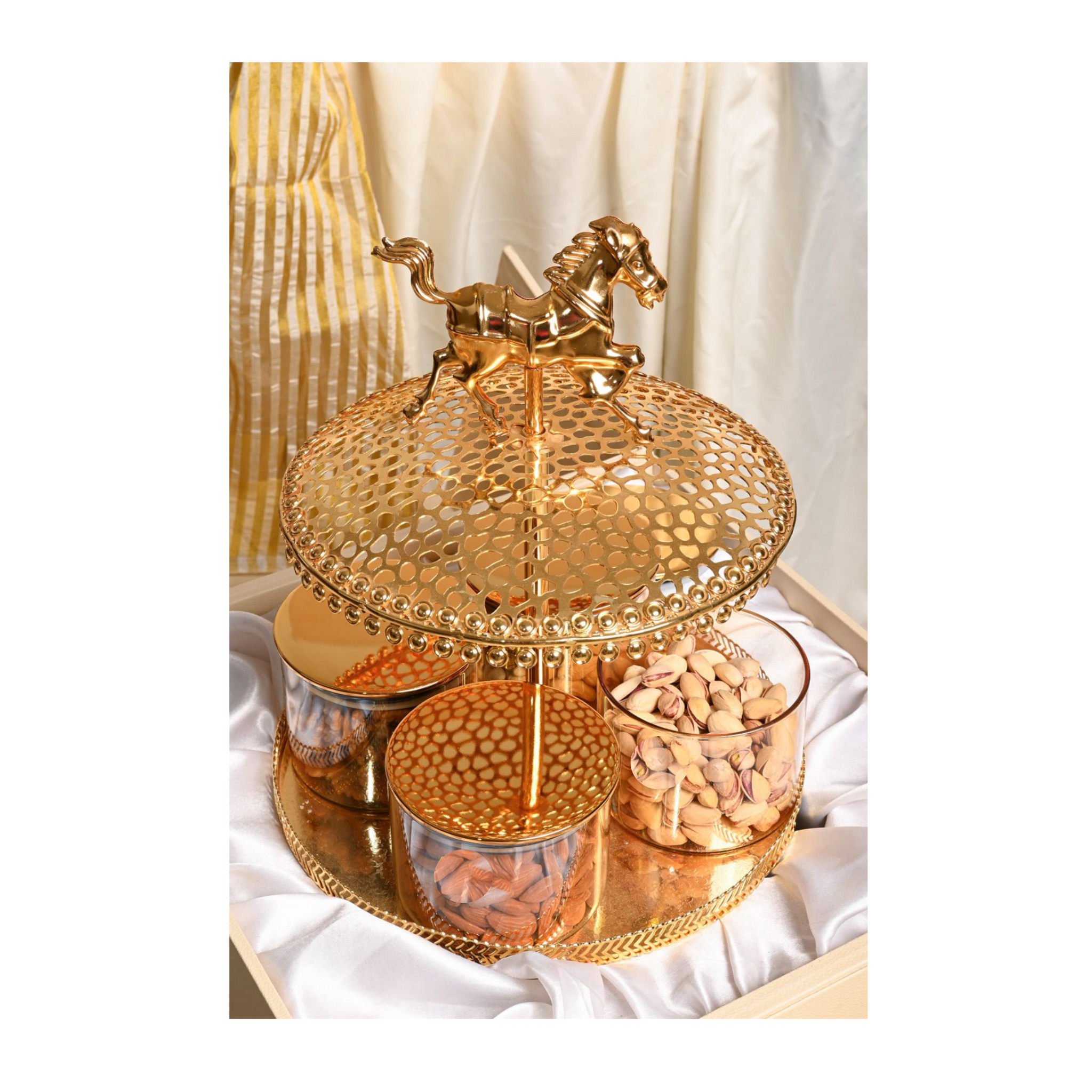 Golden Horse Dry Fruit & Sweets Serving Tray