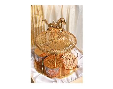 Golden Horse Dry Fruit & Sweets Serving Tray