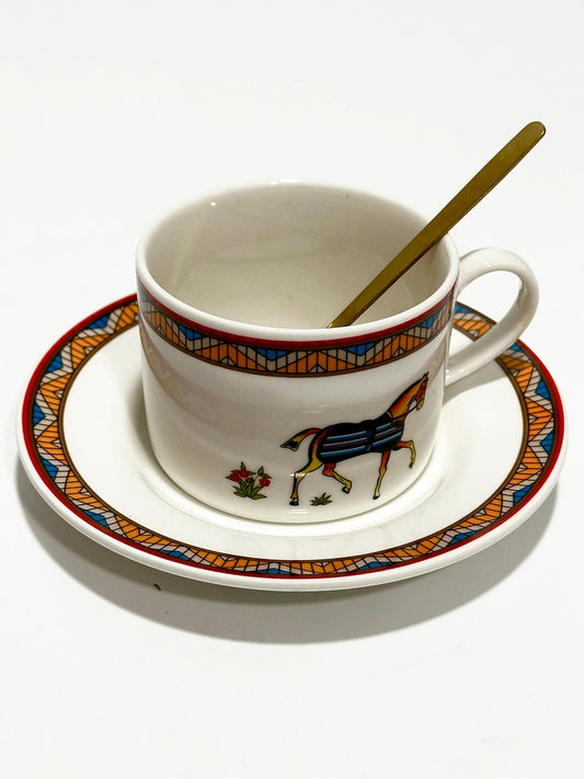 HERMES Horse Printed Tea Cups & Saucers set of 2