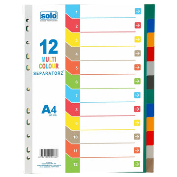 Plastic Separators 1 to 10 Tabs | 1 to 12 Tabs | A4 | Multicolour