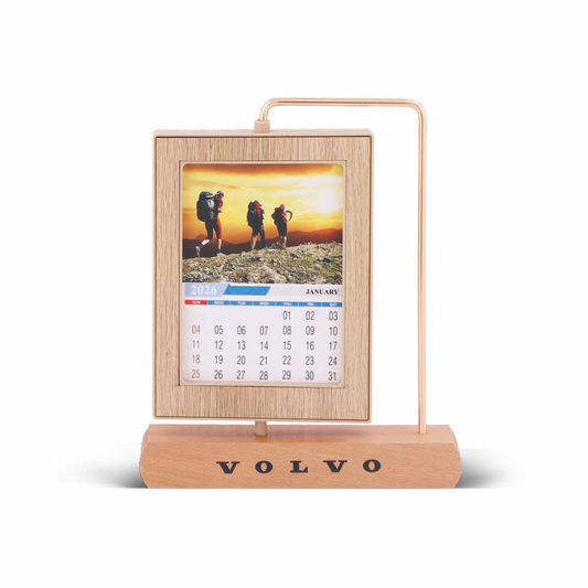 Wooden Table Calendar with Metal Frame – 360° Rotating