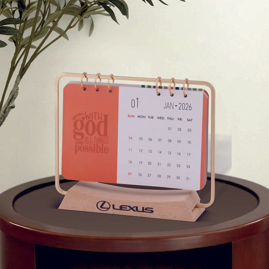 Wooden Table Calendar Metal Frame
